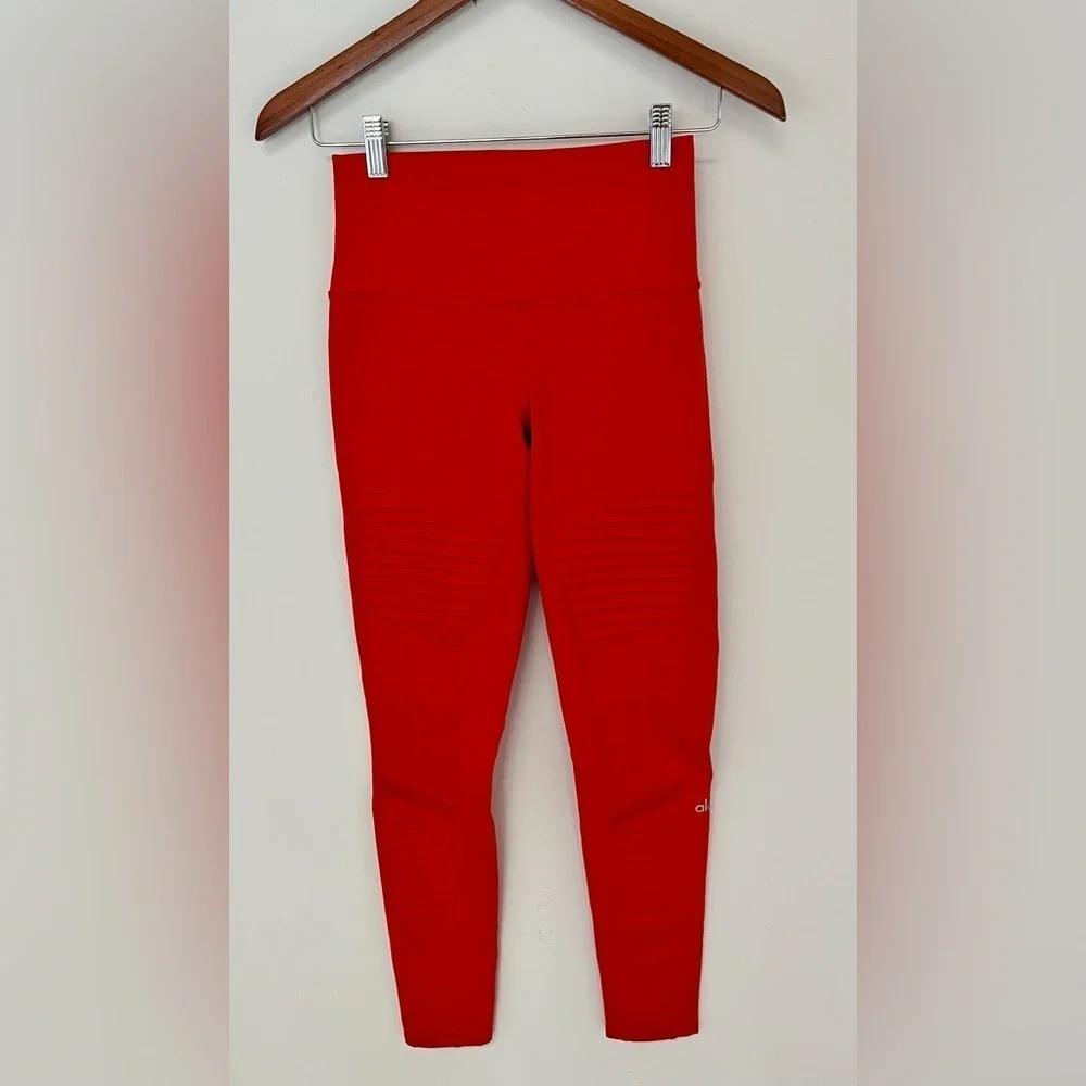 Alo Yoga Women's Size Small 28” High-Waist Mesh Panel Moto Leggings Cherry Red